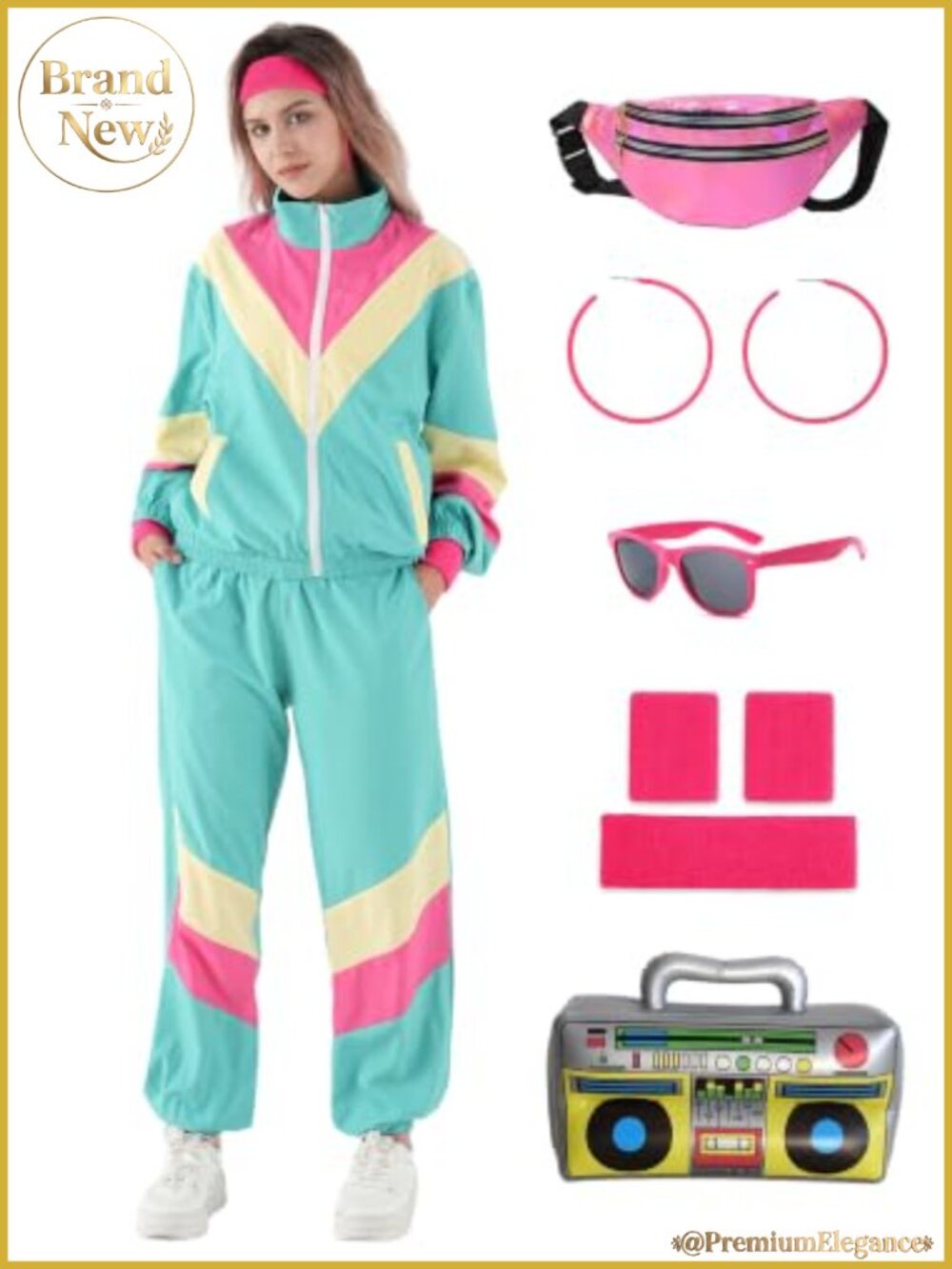 Retro 80s Tracksuit Set Women Windbreaker Suit Polyester Spandex